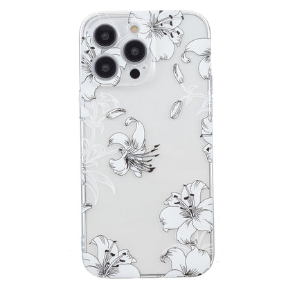 For iPhone 16 Pro Max Colored Drawing Pattern Transparent TPU Phone Case(White Flower) - iPhone 16 Pro Max Cases by buy2fix | Online Shopping UK | buy2fix