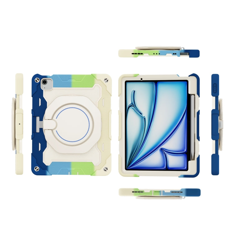 For iPad Air 11 2024 Armor Portable Rotating Ring Holder Silicone Tablet Case with Pen Slot(Colorful Blue) - iPad Air 11 2024 Cases by buy2fix | Online Shopping UK | buy2fix