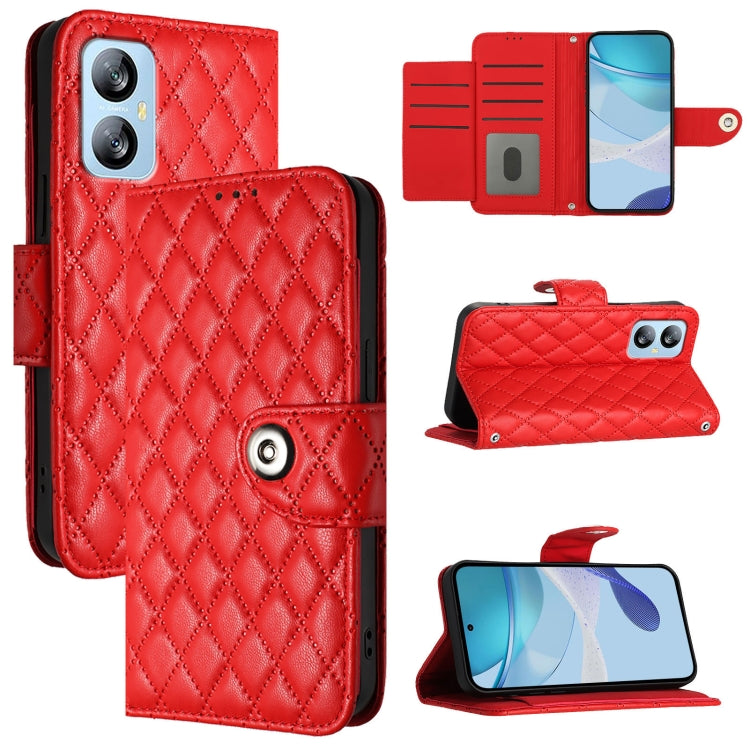 For Blackview A52 Rhombic Texture Flip Leather Phone Case with Lanyard(Red) - More Brand by buy2fix | Online Shopping UK | buy2fix