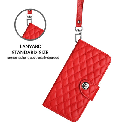 For Blackview A52 Rhombic Texture Flip Leather Phone Case with Lanyard(Red) - More Brand by buy2fix | Online Shopping UK | buy2fix