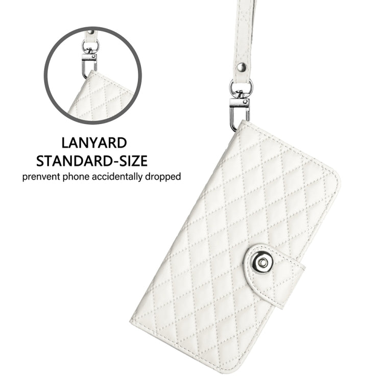 For Blackview Color 8 Rhombic Texture Flip Leather Phone Case with Lanyard(White) - More Brand by buy2fix | Online Shopping UK | buy2fix