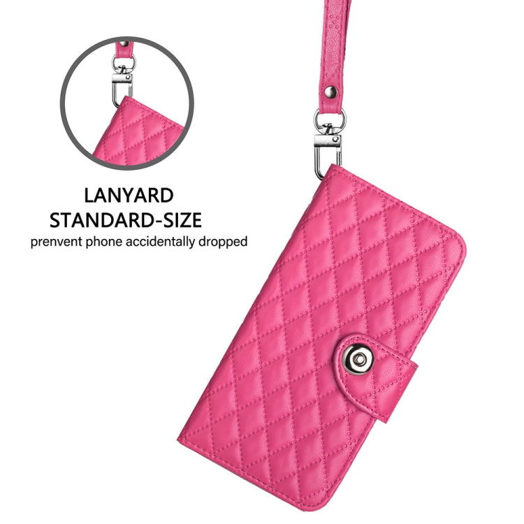 For Blackview Shark 8 Rhombic Texture Flip Leather Phone Case with Lanyard(Rose Red) - More Brand by buy2fix | Online Shopping UK | buy2fix