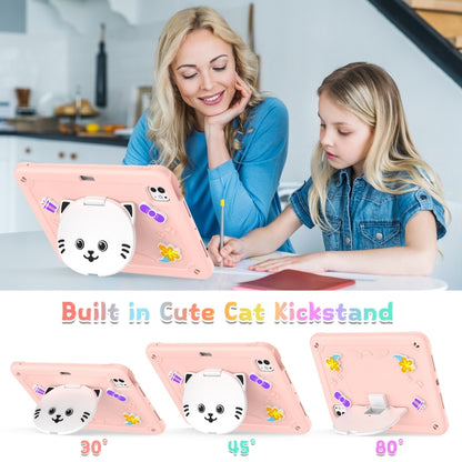 For iPad Pro 11 2024 Cat Holder Silicone Hybrid PC Tablet Case with Strap(Rose Pink) - iPad Pro 11 2024 Cases by buy2fix | Online Shopping UK | buy2fix