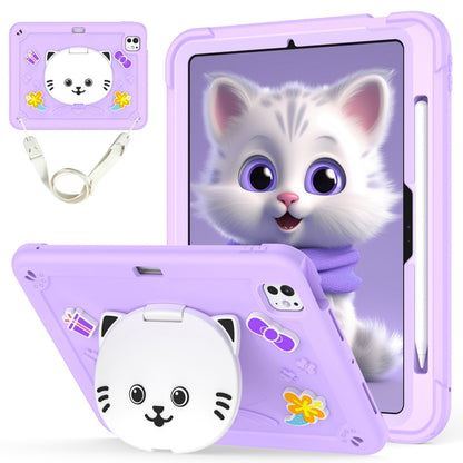 For iPad Pro 11 2024 Cat Holder Silicone Hybrid PC Tablet Case with Strap(Purple) - iPad Pro 11 2024 Cases by buy2fix | Online Shopping UK | buy2fix