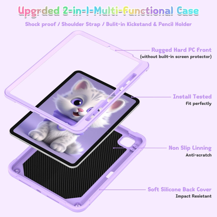 For iPad Pro 11 2024 Cat Holder Silicone Hybrid PC Tablet Case with Strap(Purple) - iPad Pro 11 2024 Cases by buy2fix | Online Shopping UK | buy2fix