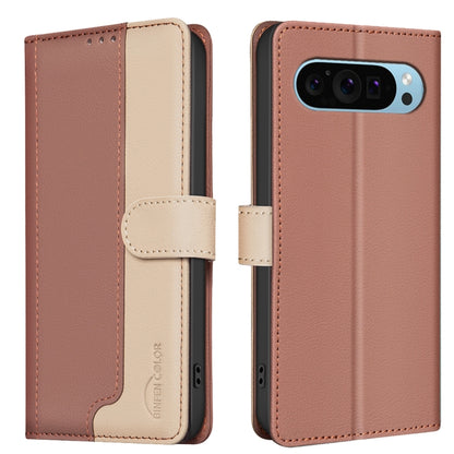 For Google Pixel 9 Color Matching RFID Anti-theft Leather Phone Case(Brown) - Google Cases by buy2fix | Online Shopping UK | buy2fix