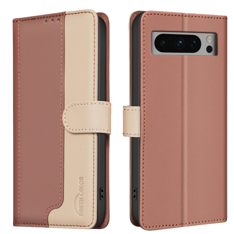 For Google Pixel 9 Pro Color Matching RFID Anti-theft Leather Phone Case(Brown) - Google Cases by buy2fix | Online Shopping UK | buy2fix