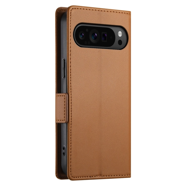 For Google Pixel 9 Pro Side Buckle Magnetic Frosted Leather Phone Case(Brown) - Google Cases by buy2fix | Online Shopping UK | buy2fix