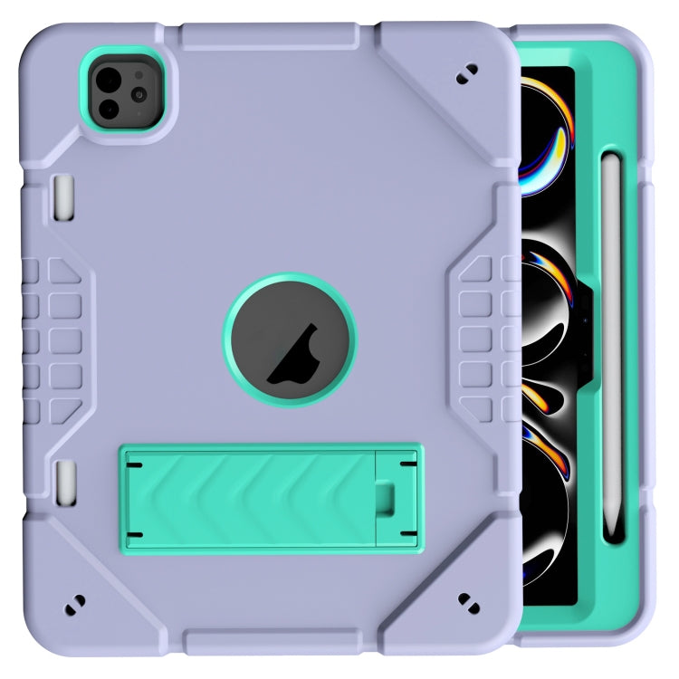 For iPad Pro 11 2024 Armor Holder Silicone Hybrid PC Tablet Case(Purple Mint Green) - iPad Pro 11 2024 Cases by buy2fix | Online Shopping UK | buy2fix