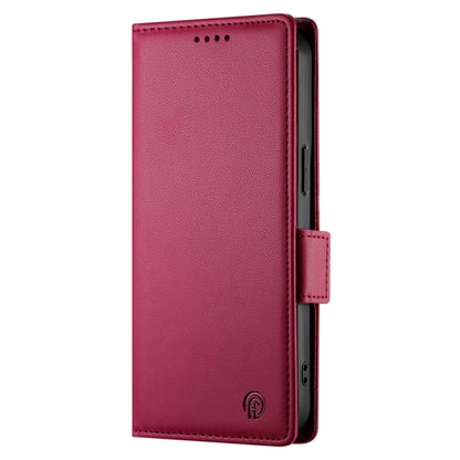 For iPhone 16 Plus Side Buckle Magnetic Frosted Leather Phone Case(Wine Red) - iPhone 16 Plus Cases by buy2fix | Online Shopping UK | buy2fix