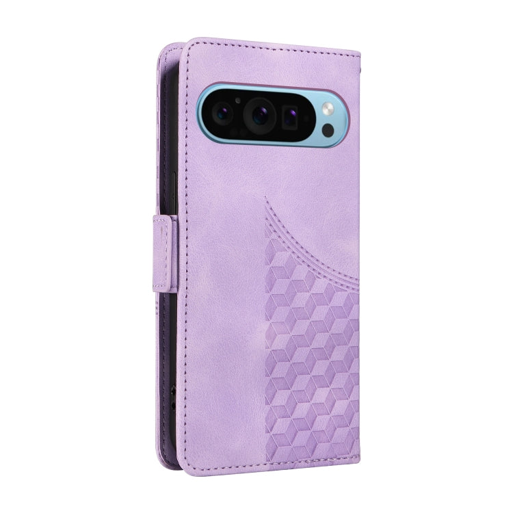 For Google Pixel 9 / 9 Pro Embossed Rhombus Starry Leather Phone Case(Purple) - Google Cases by buy2fix | Online Shopping UK | buy2fix