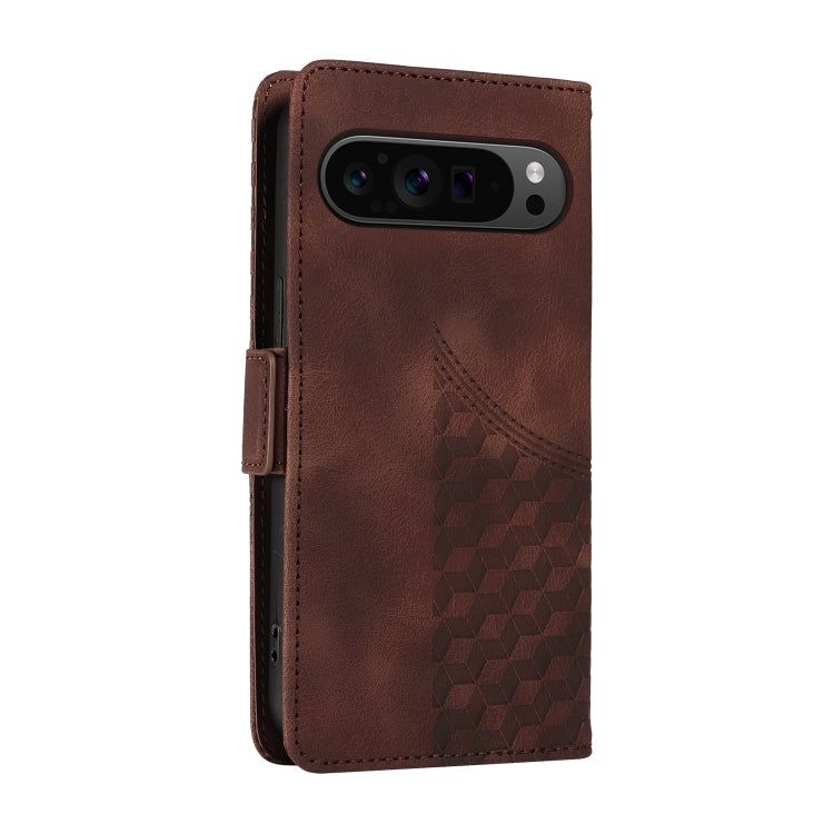 For Google Pixel 9 Pro XL Embossed Rhombus Starry Leather Phone Case(Brown) - Google Cases by buy2fix | Online Shopping UK | buy2fix