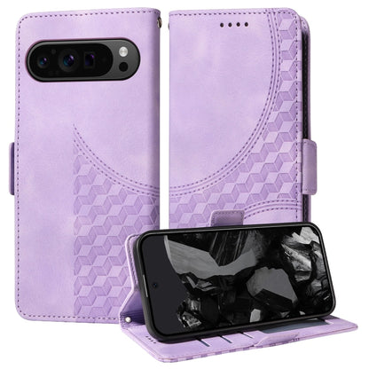 For Google Pixel 9 Pro XL Embossed Rhombus Starry Leather Phone Case(Purple) - Google Cases by buy2fix | Online Shopping UK | buy2fix