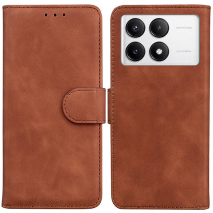 For Xiaomi Redmi K70 / K70 Pro Skin Feel Pure Color Flip Leather Phone Case(Brown) - K70 Cases by buy2fix | Online Shopping UK | buy2fix