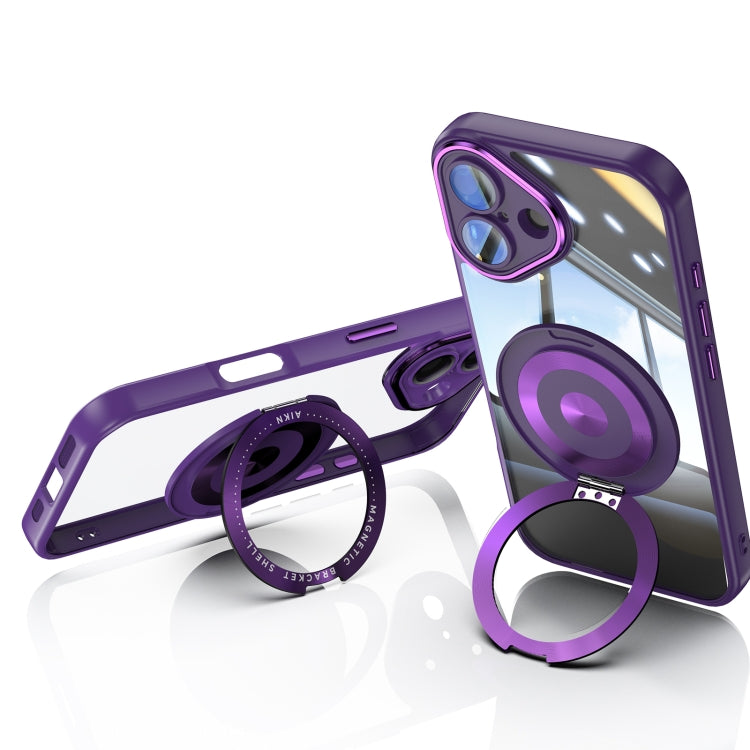 For iPhone 16 360 Holder Magsafe Acrylic Hybrid TPU Phone Case(Purple) - iPhone 16 Cases by buy2fix | Online Shopping UK | buy2fix