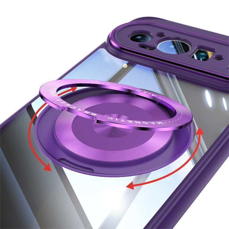 For Google Pixel 9 / 9 Pro 360 Holder Magsafe Acrylic Hybrid TPU Phone Case(Purple) - Google Cases by buy2fix | Online Shopping UK | buy2fix