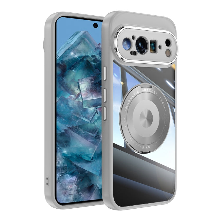 For Google Pixel 9 Pro XL 360 Holder Magsafe Acrylic Hybrid TPU Phone Case(Grey) - Google Cases by buy2fix | Online Shopping UK | buy2fix