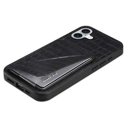 For iPhone 16 Plus Imitation Crocodile Leather Back Phone Case with Holder(Black) - iPhone 16 Plus Cases by buy2fix | Online Shopping UK | buy2fix