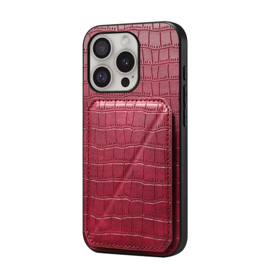 For iPhone 16 Pro Max Imitation Crocodile Leather Back Phone Case with Holder(Rose Red) - iPhone 16 Pro Max Cases by buy2fix | Online Shopping UK | buy2fix