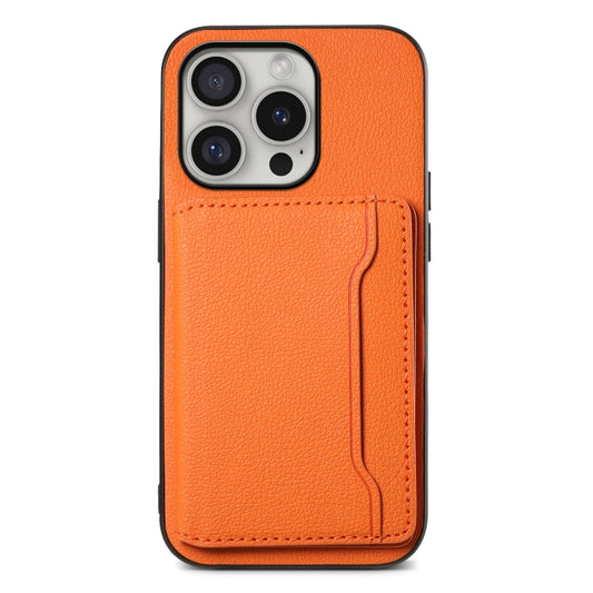 For iPhone 16 Pro Calf Texture Card Bag Design Full Coverage Phone Case(Orange) - iPhone 16 Pro Cases by buy2fix | Online Shopping UK | buy2fix