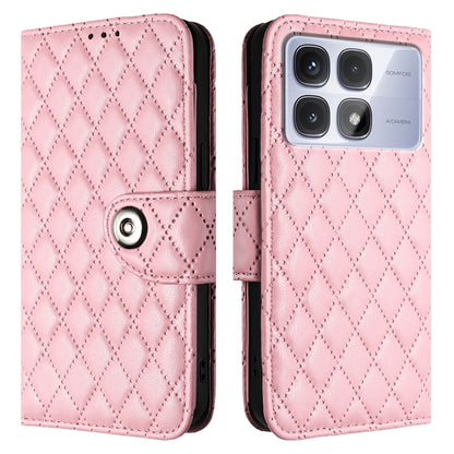 For Redmi K70 Ultra 5G Global Rhombic Texture Flip Leather Phone Case with Lanyard(Pink) - Xiaomi Cases by buy2fix | Online Shopping UK | buy2fix