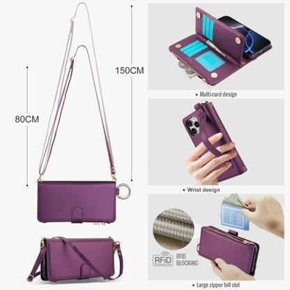 For iPhone 16 Pro Crossbody Ring Multifunctional Wallet Leather Phone Case(Dark Purple) - More iPhone Cases by buy2fix | Online Shopping UK | buy2fix