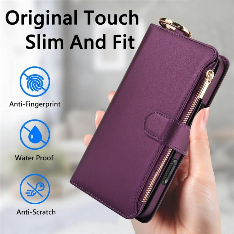 For iPhone 16 Pro Crossbody Ring Multifunctional Wallet Leather Phone Case(Dark Purple) - More iPhone Cases by buy2fix | Online Shopping UK | buy2fix