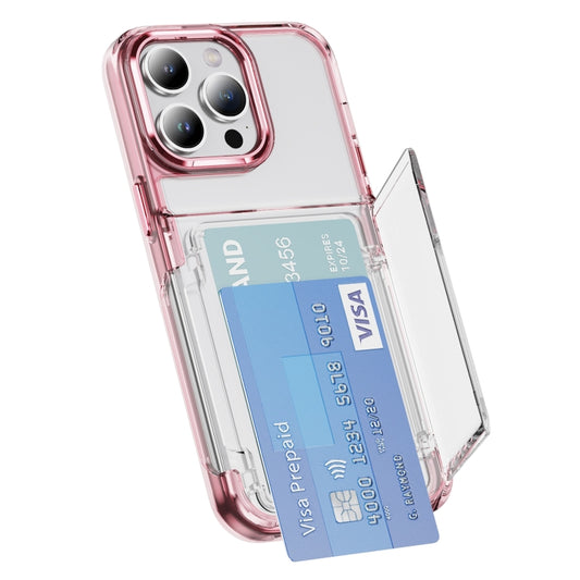 For iPhone 16 Pro Max Card Holder Acrylic Hybrid TPU Phone Case(Transparent Pink) - iPhone 16 Pro Max Cases by buy2fix | Online Shopping UK | buy2fix