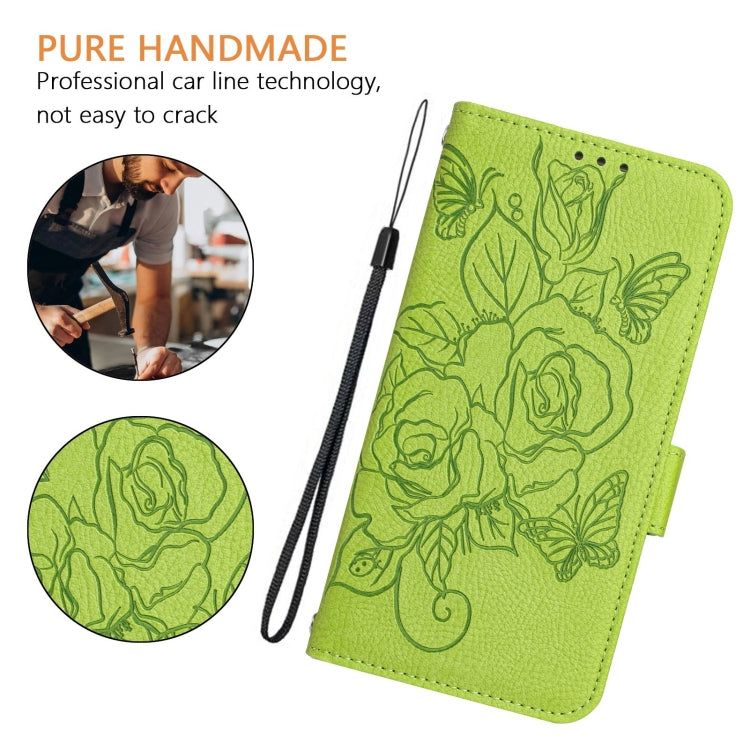 For Blackview A52 Embossed Rose RFID Anti-theft Leather Phone Case(Green) - More Brand by buy2fix | Online Shopping UK | buy2fix