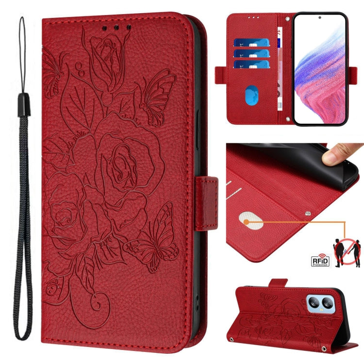 For Blackview A52 Embossed Rose RFID Anti-theft Leather Phone Case(Red) - More Brand by buy2fix | Online Shopping UK | buy2fix