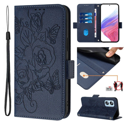 For Blackview A52 Embossed Rose RFID Anti-theft Leather Phone Case(Dark Blue) - More Brand by buy2fix | Online Shopping UK | buy2fix