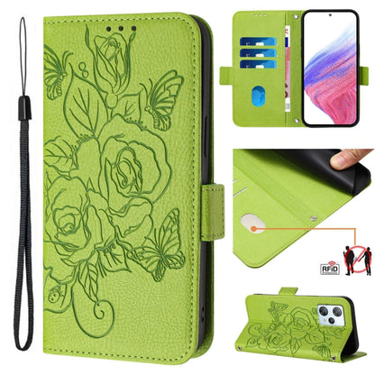 For Blackview A53 Embossed Rose RFID Anti-theft Leather Phone Case(Green) - More Brand by buy2fix | Online Shopping UK | buy2fix