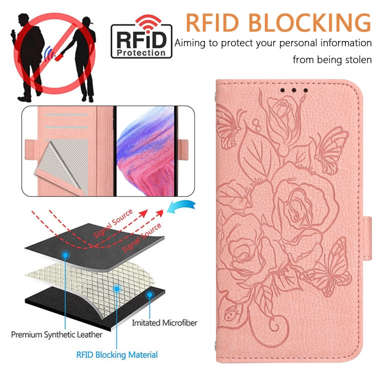 For Blackview A53 Embossed Rose RFID Anti-theft Leather Phone Case(Pink) - More Brand by buy2fix | Online Shopping UK | buy2fix