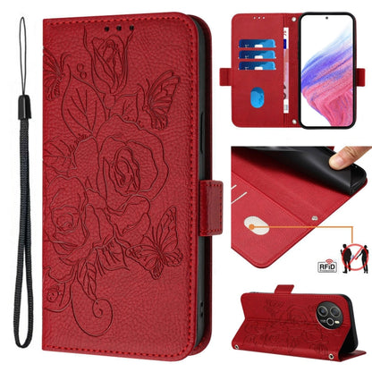 For Blackview Shark 8 Embossed Rose RFID Anti-theft Leather Phone Case(Red) - More Brand by buy2fix | Online Shopping UK | buy2fix