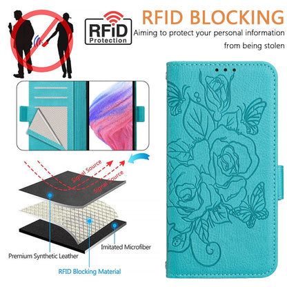 For Google Pixel 9 Pro XL Embossed Rose RFID Anti-theft Leather Phone Case(Light Blue) - Google Cases by buy2fix | Online Shopping UK | buy2fix