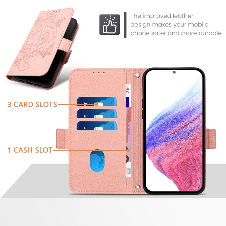 For Google Pixel 9 Pro XL Embossed Rose RFID Anti-theft Leather Phone Case(Pink) - Google Cases by buy2fix | Online Shopping UK | buy2fix