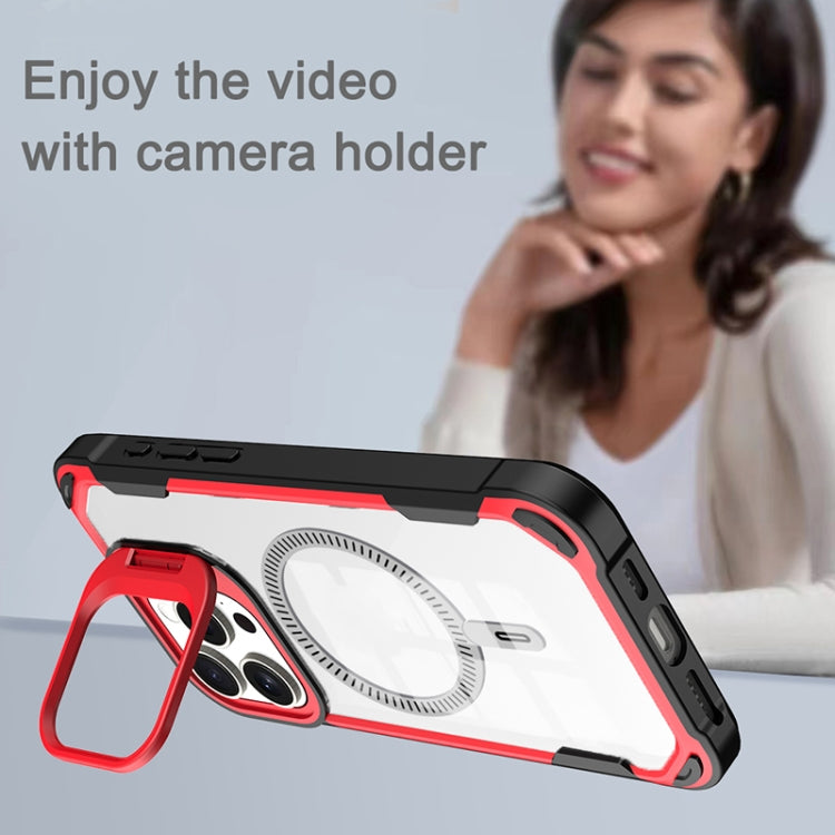 For iPhone 16 Pro Transparent Acrylic MagSafe Lens Holder Phone Case(Red) - iPhone 16 Pro Cases by buy2fix | Online Shopping UK | buy2fix