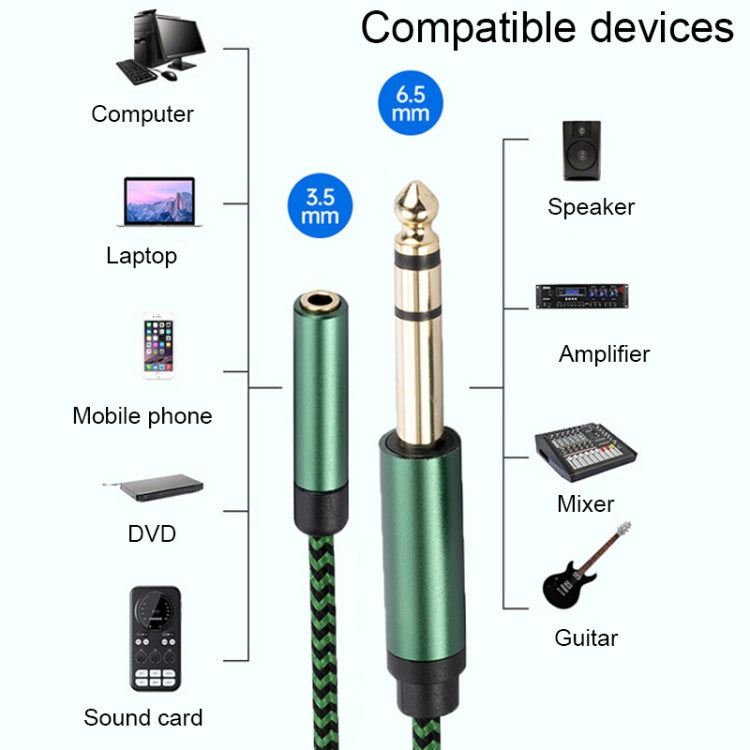 6.35mm Male to 3.5mm Female Audio Adapter Cable, Length:3m(Green) - Aux Cable by buy2fix | Online Shopping UK | buy2fix