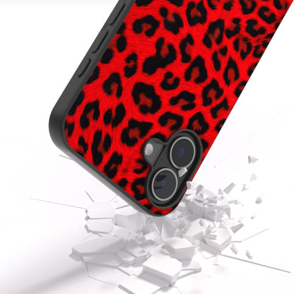 For iPhone 16 Black Frame Leopard Phone Case(Red Leopard) - iPhone 16 Cases by buy2fix | Online Shopping UK | buy2fix