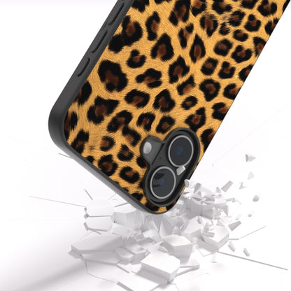 For iPhone 16 Black Frame Leopard Phone Case(Golden Leopard) - iPhone 16 Cases by buy2fix | Online Shopping UK | buy2fix