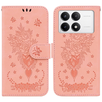 For Redmi K70 / K70 Pro Butterfly Rose Embossed Leather Phone Case(Pink) - K70 Cases by buy2fix | Online Shopping UK | buy2fix