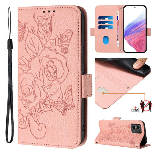 For Motorola Moto G Stylus 5G 2024 Embossed Rose RFID Anti-theft Leather Phone Case(Pink) - Motorola Cases by buy2fix | Online Shopping UK | buy2fix