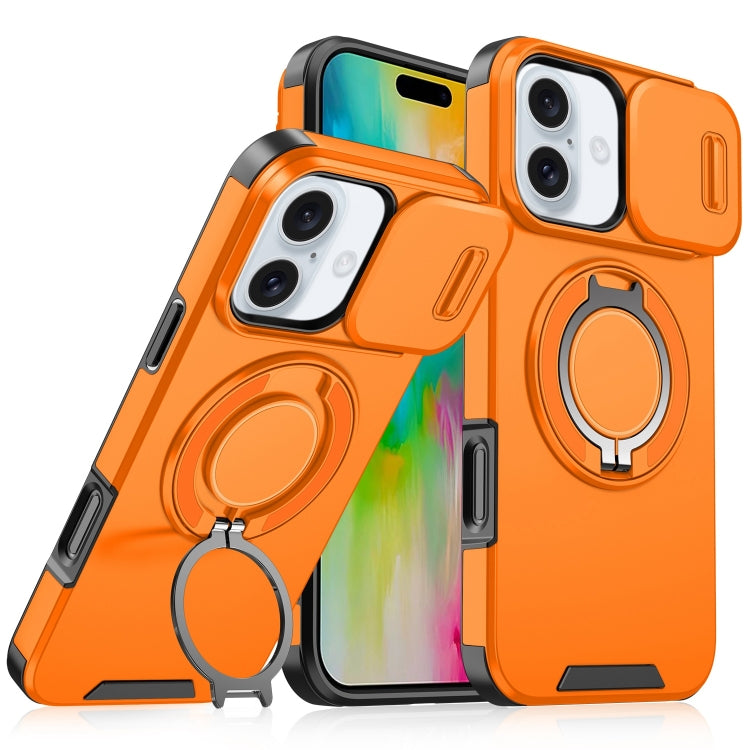 For iPhone 16 Plus Sliding Camshield Ring Holder Phone Case(Orange) - iPhone 16 Plus Cases by buy2fix | Online Shopping UK | buy2fix