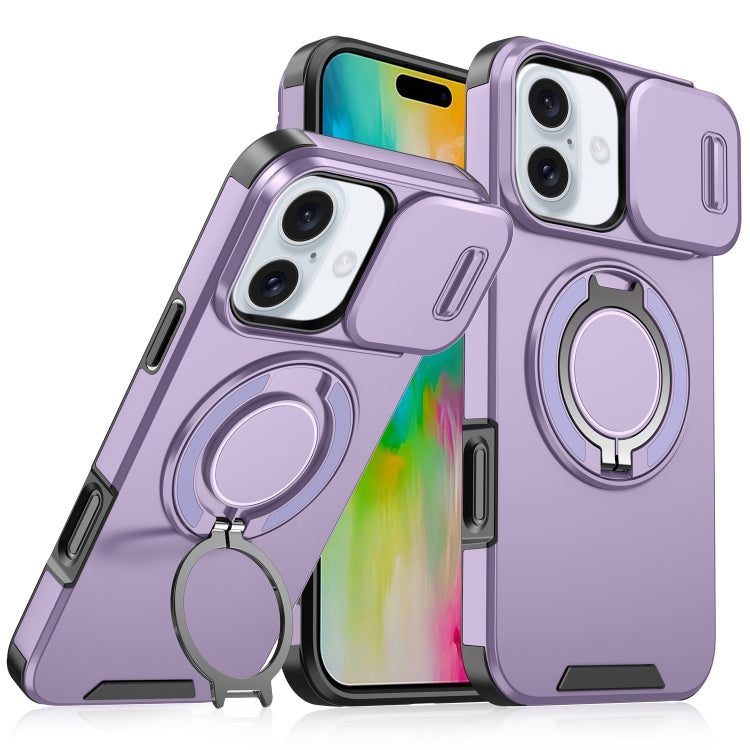 For iPhone 16 Sliding Camshield Ring Holder Phone Case(Purple) - iPhone 16 Cases by buy2fix | Online Shopping UK | buy2fix