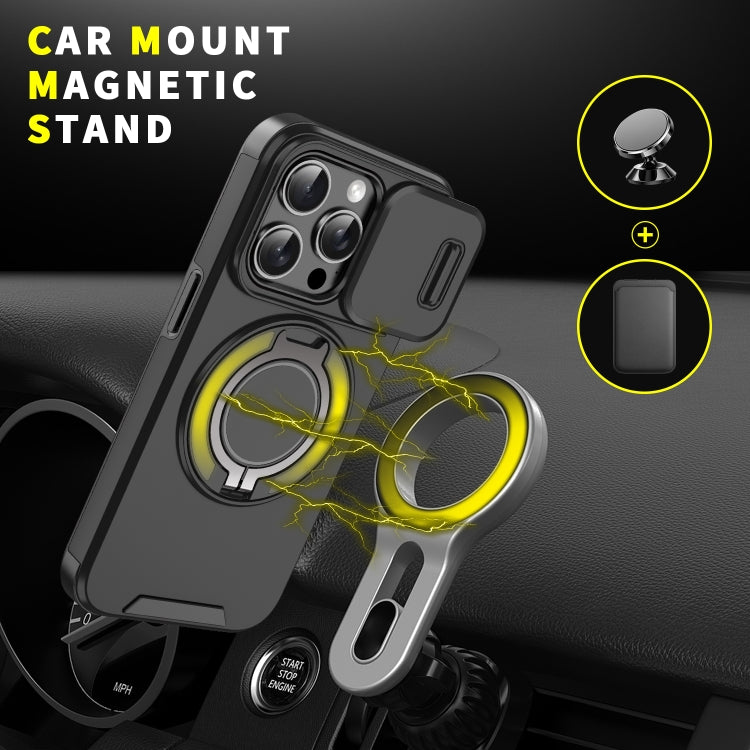 For iPhone 16 Plus Sliding Camshield Ring Holder Phone Case(Black) - iPhone 16 Plus Cases by buy2fix | Online Shopping UK | buy2fix