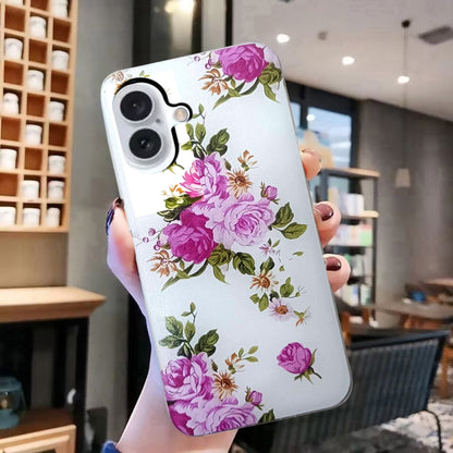 For iPhone 16 Plus Colored Drawing Pattern TPU Phone Case(Rose Flower) - iPhone 16 Plus Cases by buy2fix | Online Shopping UK | buy2fix