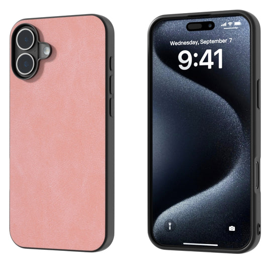 For iPhone 16 Black Frame PU Leather Full Coverage Phone Case(Pink) - iPhone 16 Cases by buy2fix | Online Shopping UK | buy2fix