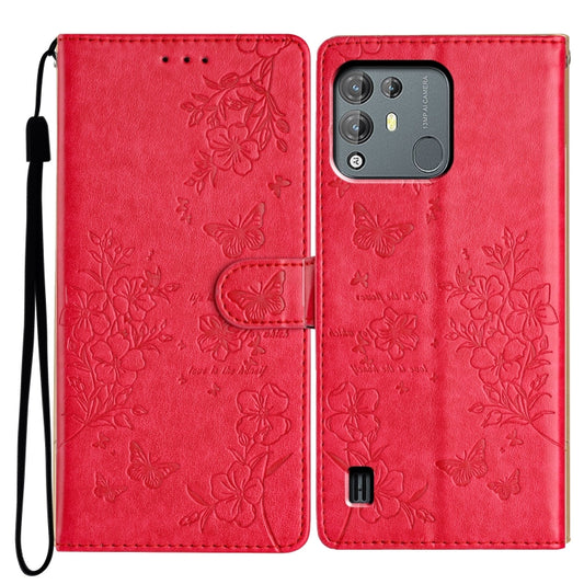 For Blackview A55 Pro Butterflies and Flowers Leather Phone Case(Red) - More Brand by buy2fix | Online Shopping UK | buy2fix