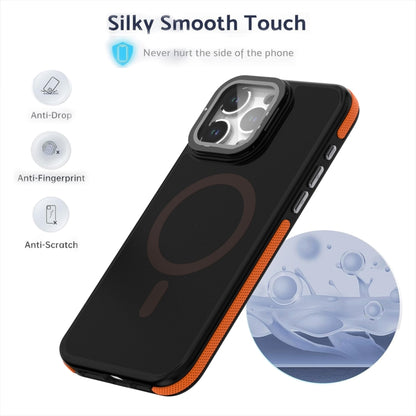 For iPhone 14 Plus Magsafe Dual-Color Skin Feel Lens Film Phone Case with Lens Fold Holder(Black) - iPhone 14 Plus Cases by buy2fix | Online Shopping UK | buy2fix