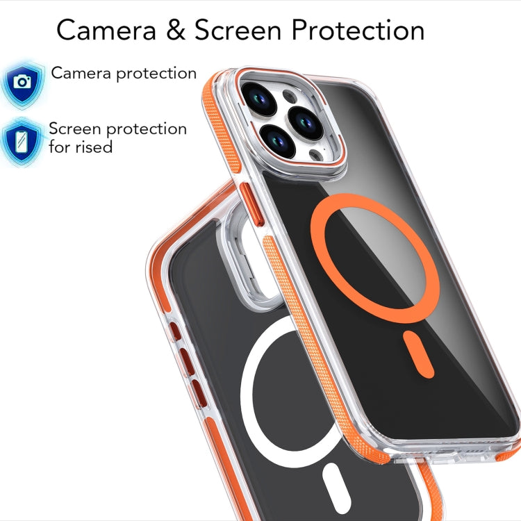 For iPhone 14 Plus Magsafe Dual-Color Transparent Black Lens Holder Phone Case(White) - iPhone 14 Plus Cases by buy2fix | Online Shopping UK | buy2fix